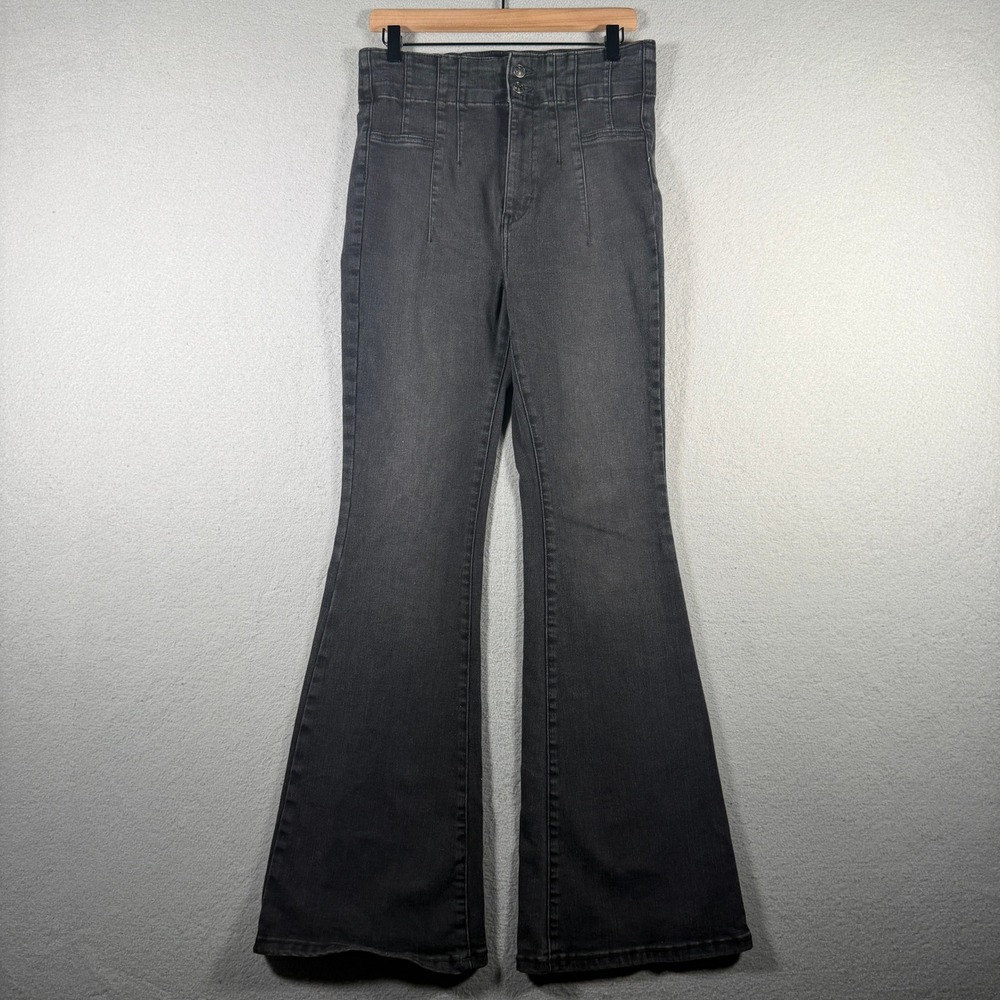 We The Free High Rise Flare Jeans Washed Black Seamed Waist Size 31